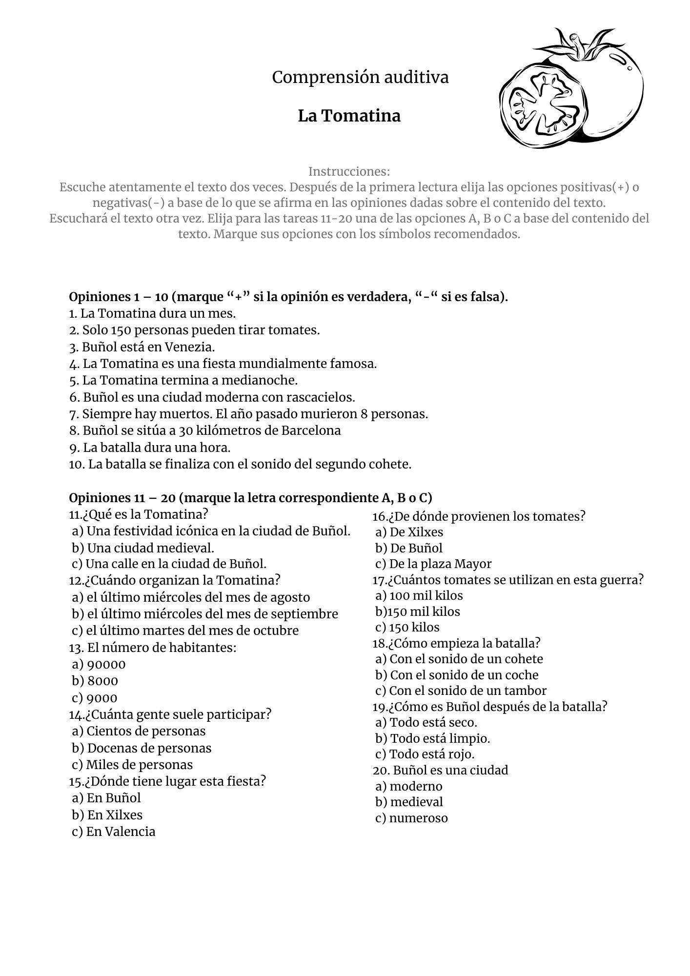 Fichas de comprensión auditiva en español A2–B1 / La Zarzuela, La ...