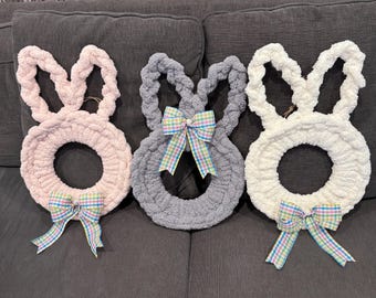Handmade Chunky Knit Bunny Door Wreath