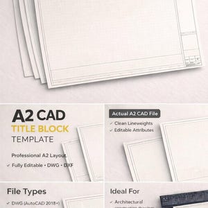 Plantilla de bloque de título de AutoCAD A2 / Hoja de dibujo DWG editable de AutoCAD