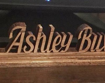 Custom Desk  Name Plate, handcrafted from solid red oak wood. New Fonts -  Free Shipping