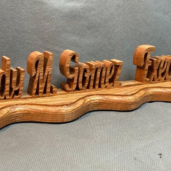 Custom Desk  Name Plate, totally hand crafted from solid red oak wood. New Fonts -  Free Shipping