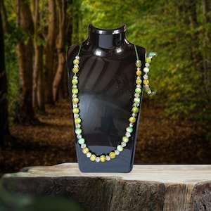 Necklace and Bracelet Set – Brown and Green Silent Forest Glass Beads