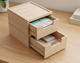 Stackable Wooden Storage Boxes | 2 Pack Pullout Drawer Organizers for Home & Office
