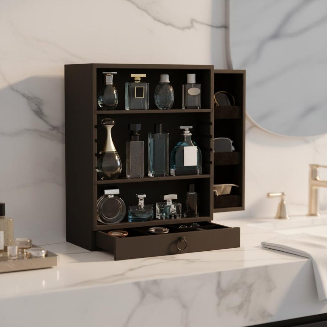 Perfumer Drawer Wooden Perfume Organizer for Men | 4 Tier Cologne Display With Drawers ...