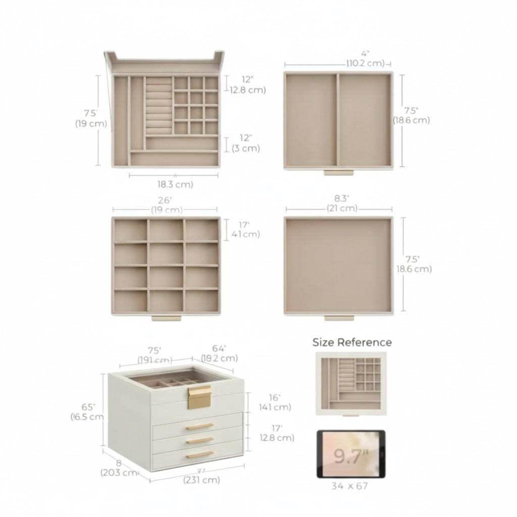 Four Layer Box Example 4-layer Jewelry Box With Glass Lid | Modern Elegant Organizer - Etsy