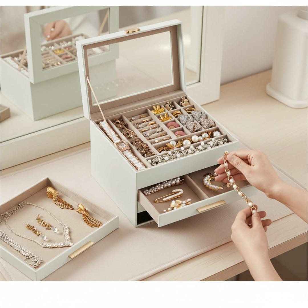 4-layer Jewelry Box With Glass Lid | Modern Elegant Organizer - Etsy