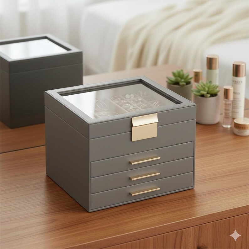 Four Layer Box Example 4-layer Jewelry Box With Glass Lid | Modern Elegant Organizer - Etsy