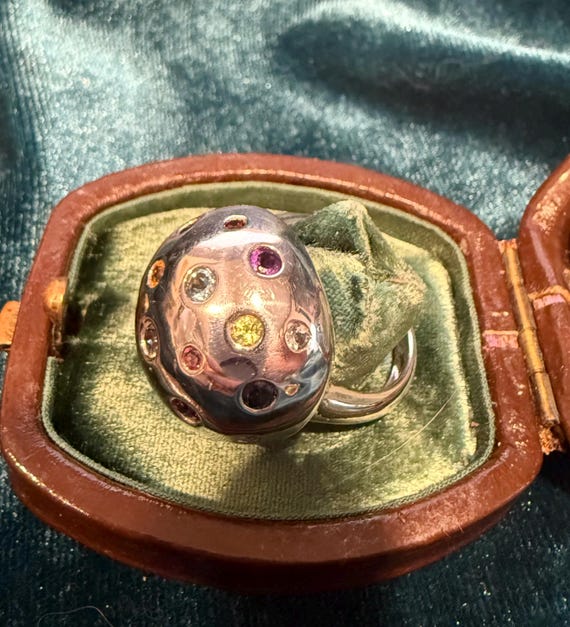 Sterling Silver Multi-Gem Bezel Set Dome Ring - image 3