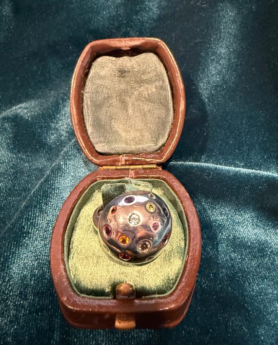 Sterling Silver Multi-Gem Bezel Set Dome Ring - image 1