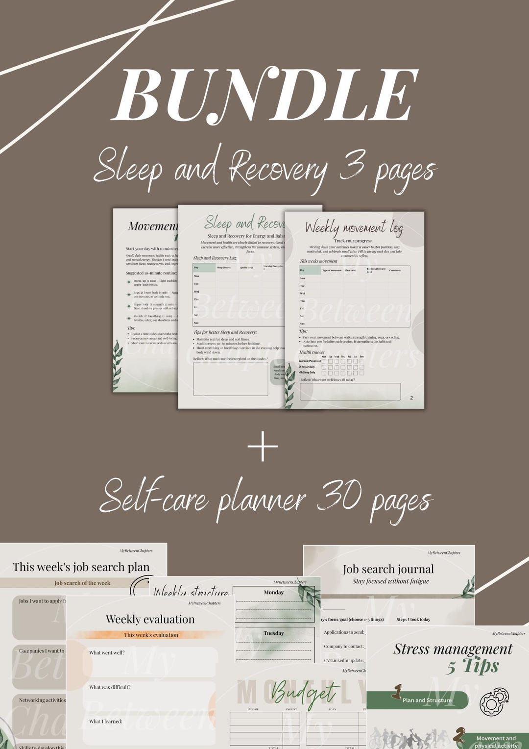 Wellness Planner Bundle Printable | Self Care Journal PDF | Sleep ...