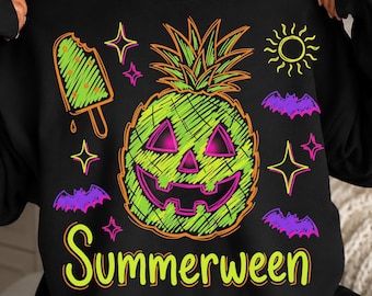Summerween Pineapple PNG, Funny Summer Halloween PNG, Tropical Halloween Shirt Design, Girly Pineapple Jack O Lantern Sublimation PNG