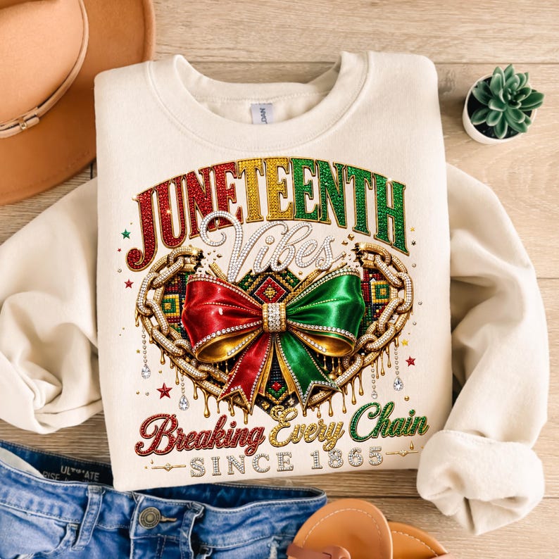 Juneteenth Vibes PNG, strass 1865 skjortdesign, bryta varje kedja, sublimering av svart historia, Juneteenth PNG, digital nedladdning bild 2