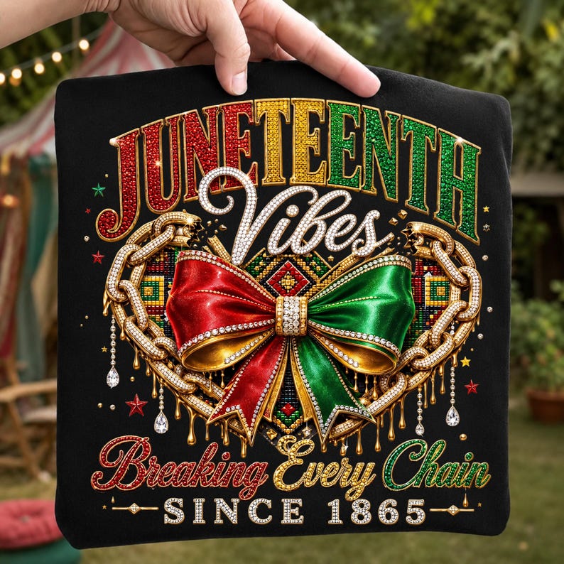 Juneteenth Vibes PNG, strass 1865 skjortdesign, bryta varje kedja, sublimering av svart historia, Juneteenth PNG, digital nedladdning bild 1