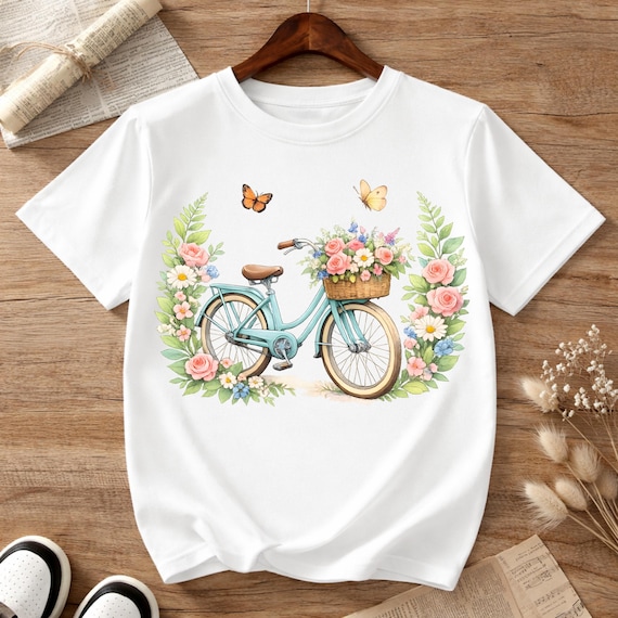 Floral Bicycle PNG, Watercolor Vintage Bike with Flower Basket, Sublimation Design, Shirt PNG, Digital Download