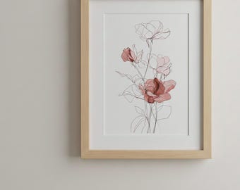 Botanical Line Drawing Printable Wall Art 2:3 Ratio JPG PDF