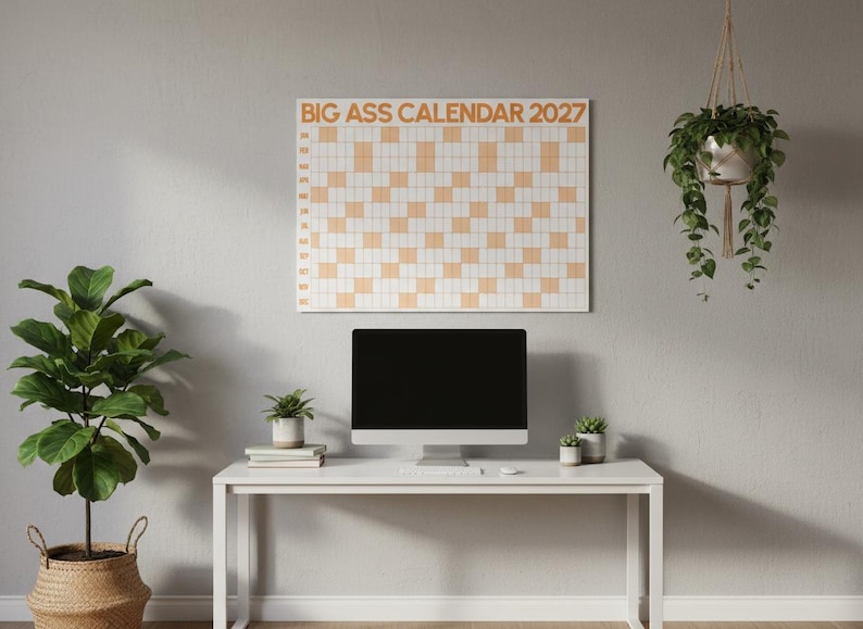 Jättestor väggkalender | Årsplanerare 2027 | Kalender för hemmakontoret Orange