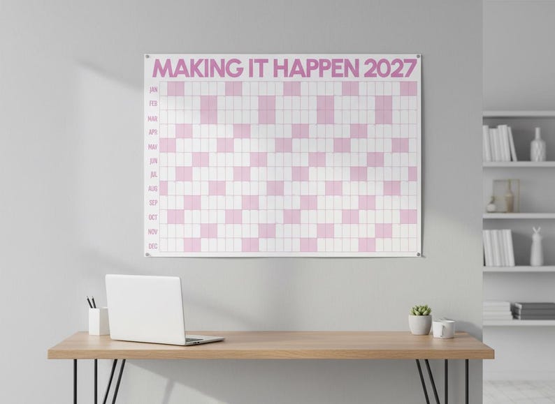 Jättestor väggkalender | Årsplanerare 2027 | Kalender för hemmakontoret Rosa