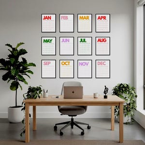 Calendario de pared retro 2026, planificador mensual grande (imprimible), opción de fondo blanco