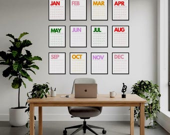 Retro väggkalender 2026, stor månadsplanerare (utskrivbar) vit bakgrund som alternativ