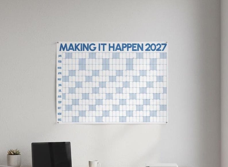 Jättestor väggkalender | Årsplanerare 2027 | Kalender för hemmakontoret Blå