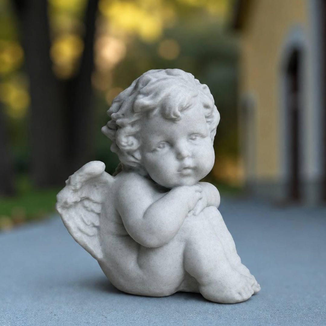 Stone Sitting Baby Angel Statue Concrete Cute Yard Cherub Sculpture ...