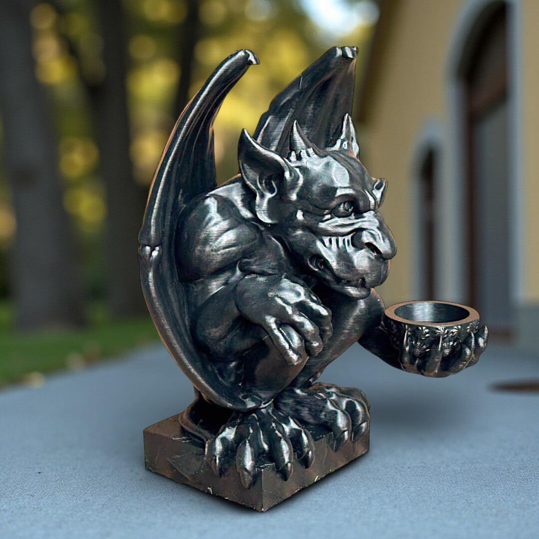 Stone Look Gargoyle With Bowl Statue Fantasy Themed Garden Figurine ...