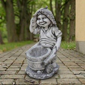 Concrete Troll Planter Statue Whimsical Fantasy Flower Pot Garden Decor Outdoor Ornament Mythical Yard Art Gift Idea Home Accent Collectible