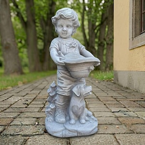 Concrete Boy Planter with Hat Statue Stone Garden Flower Pot Sculpture Whimsical Outdoor Planter Patio Yard Art Home Decor Gift Accent Art