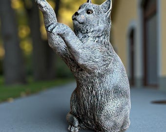 Concrete Look Cat Statue Garden Decor Outdoor Kitty Sculpture Cute Animal Figurine Yard Patio Lawn Ornament Stone Style Home Garden Gift