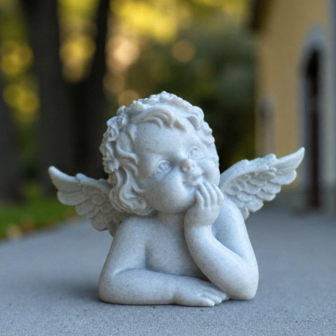 Stone Baby Angel Statue Cherub Garden Sculpture Concrete Lying Cute ...
