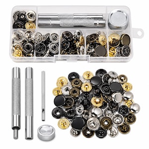 35 Sets Metal Snap Fasteners Kit with Tools – No-Sew Press Stud Buttons for Clothing, Bags, Leathercraft & DIY Projects