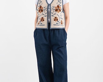 Grünen Ethnische Muster Stricken Weste Frauen Lace-up-Front Suzine Verzierte Button-Up