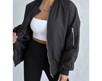 Schwarze übergroße Bomberjacke - Unisex Y2K Streetwear