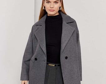 Anthrazit Grauer Oversize Wollmantel | Frauen elegante Astarlı Kaşe Kaban | SevdeUgur
