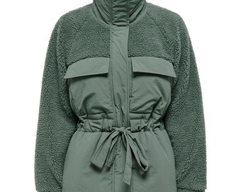 Grüne gepolsterte Mix-Teddyjacke | Damen Gemütlicher Übergroßer Teddy Bär Mantel | Nur Marke