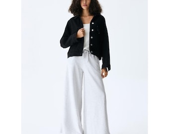 Übergroße schwarze Jeansjacke | Damen Baumwollmantel