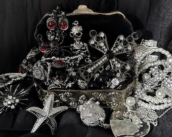 Gothic Mystery Jewelry Jar | Curated Dark Alt Punk Emo Set | Cross Witchy Anatomical | Rings Earrings Necklace Bracelet