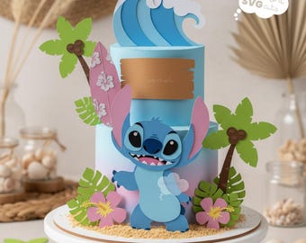 Stitch Party Cake Topper SVG – Layered Digital File for Cricut, Silhouette, tropical, beach