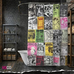 Punk Rock Shower Curtain: Show Flyers Bath Decor