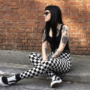 Checkered Leggings | Black And White 4-Way Stretch, Mid-Rise