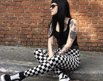 Checkered Leggings | Black And White 4-Way Stretch, Mid-Rise