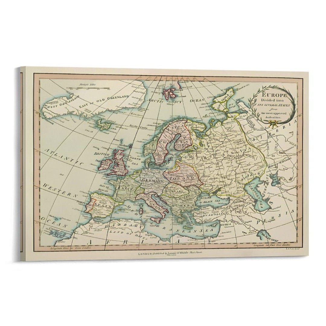 Antique Map of Europe Vintage Wall Art Print Historical Map Canvas ...