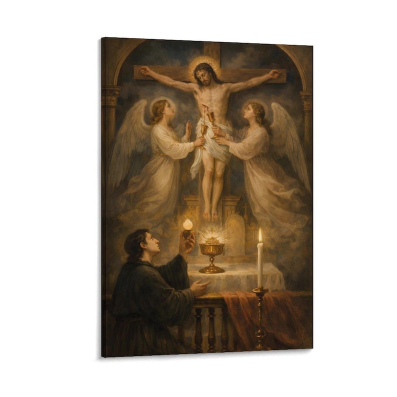 Crucifixion Eucharist Canvas Print Catholic Wall Art Angels Monstrance ...