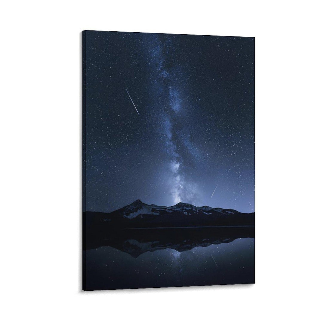 Milky Way Night Sky Canvas Print Mountain Reflection Starry Sky Wall ...