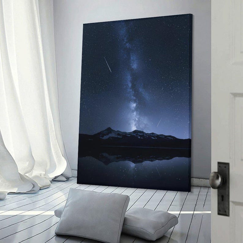 Milky Way Night Sky Canvas Print Mountain Reflection Starry Sky Wall ...