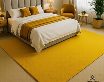Hand Tufted Wool Rug, Mustard Yellow Modern Minimalist Carpet, Custom Size Bright Floor Rug