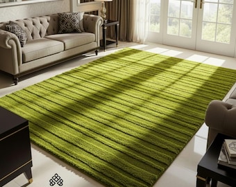 Hand Tufted Wool Rug | Olive Green Cut Pile, Modern Minimalist Decor