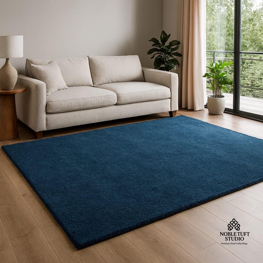 Hand Tufted Wool Area Rug, Solid Navy Blue, Modern Minimalist - Etsy