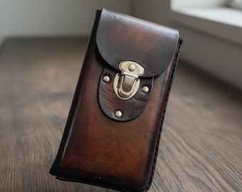 Funda de cuero genuino para teléfono con hebilla de liberación rápida, resistente estuche para teléfono móvil con clip para cinturón, riñonera para hombre hecha a mano para iPhone y Samsung.