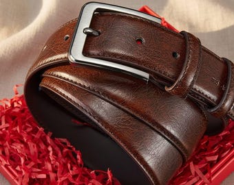 Men's Minimalist Leather Belt–Classic Silver Pin Buckle,Genuine 2-Layer Cowhide,Sleek Everyday Dress Belt for Men,Professional Gift